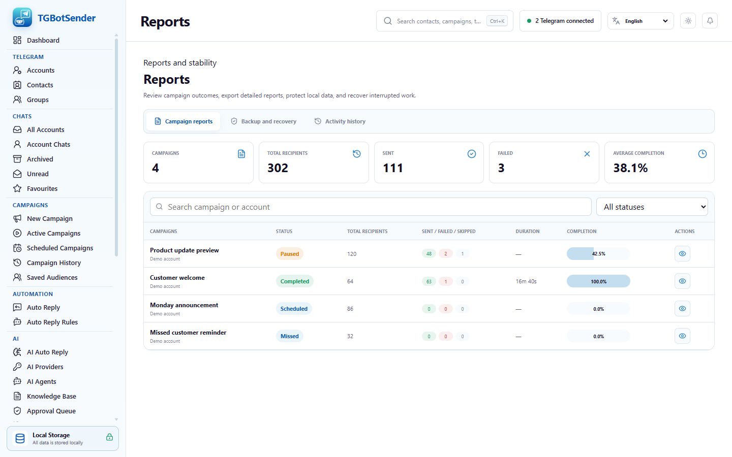 Current campaign reports workspace