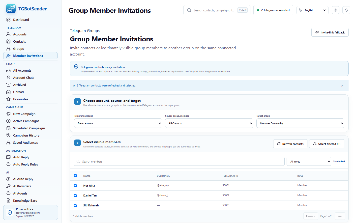 TGBotSender group member invitation builder