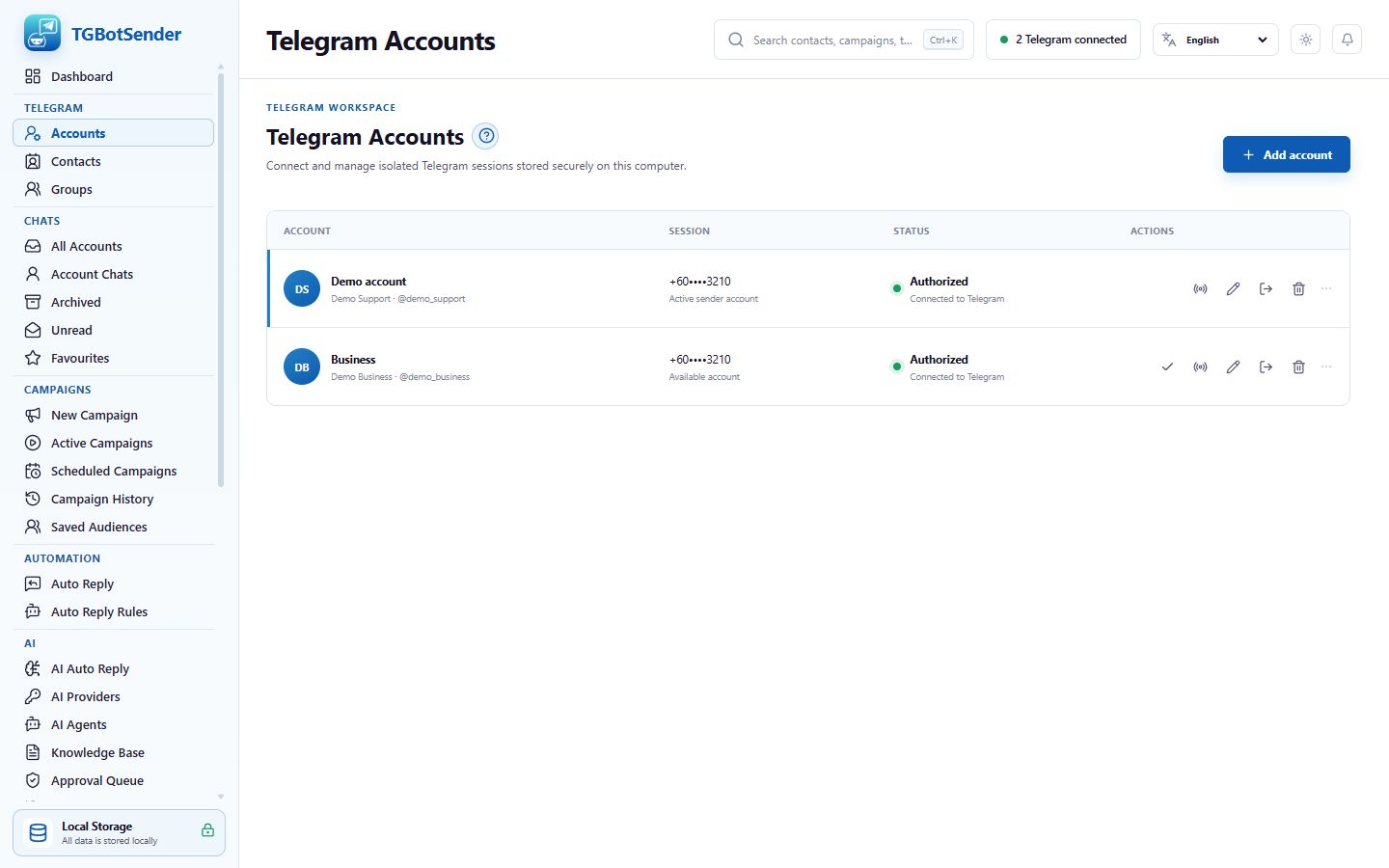 Telegram accounts